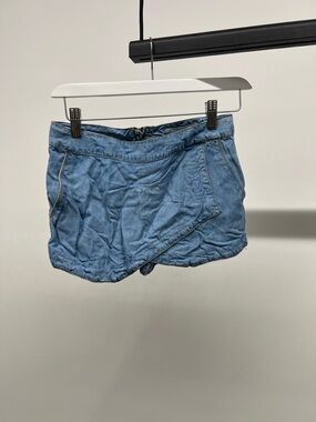 Girls' Light Blue Denim Skort with Wrap Front